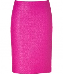 Luxe pencil skirt in ultra-fine, cotton and nylon blend - Vibrant and eye-catching in hot pink - Elegant, all-over geometric motif - The detail we love : a gold metal zipper extending from the small of the back to the hem - Classic slim cut is feminine and flattering, hits at knee - Polished style works for day or evening - Pair with a silk tank or a crisp button down and sky high heels Luxe pencil skirt in ultra-fine, cotton and nylon blend - Vibrant and eye-catching in hot pink - Elegant, all-over geometric motif - The detail we love : a gold metal zipper extending from the small of the back to the hem - Classic slim cut is feminine and flattering, hits at knee - Polished style works for day or evening - Pair with a silk tank or a crisp button down and sky high heels