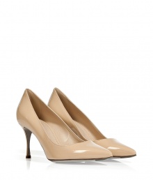 Add instant elegance to your day or night look with these neutral patent pumps from Sergio Rossi - Pointed toe, mid-length stiletto heel - Style with a fitted sheath and a statement shoulder bag Add instant elegance to your day or night look with these neutral patent pumps from Sergio Rossi - Pointed toe, mid-length stiletto heel - Style with a fitted sheath and a statement shoulder bag