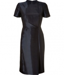 Clean lines and folds make this sophisticated dress super-flattering - Designed in dark blue rayon-silk blend for an excellent fit and feel - Features a slim silhouette, small round neck and short sleeves - Pencil skirt style falls at knee - Wear for evening events and cocktail parties with heels or glam sandals, and a favorite clutch and jewelry Clean lines and folds make this sophisticated dress super-flattering - Designed in dark blue rayon-silk blend for an excellent fit and feel - Features a slim silhouette, small round neck and short sleeves - Pencil skirt style falls at knee - Wear for evening events and cocktail parties with heels or glam sandals, and a favorite clutch and jewelry