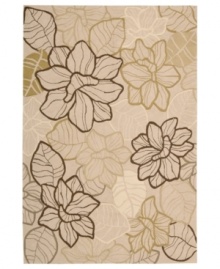 Fantasize in florals. Bold blooms adorn Nourison's pretty, chic Fantasy rug, lending a touch of whimsical style to any space. Hand-hooked of high-density fibers, the versatile beige rug is perfect for bedrooms and living areas. Fantasize in florals. Bold blooms adorn Nourison's pretty, chic Fantasy rug, lending a touch of whimsical style to any space. Hand-hooked of high-density fibers, the versatile beige rug is perfect for bedrooms and living areas.