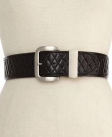 Steve Madden takes the basic leather belt up a notch with this diamond-quilted creation. Gains attention with the simplest of details. Steve Madden takes the basic leather belt up a notch with this diamond-quilted creation. Gains attention with the simplest of details.