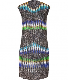 Multicolored shimmering sequins bring the bling to this ultra-chic shift dress from Peter Pilotto - Round neck, sleeveless, all-over graphic print, front sequin embellishment, concealed back zip closure - Fitted silhouette - Pair with ankle booties and a classic clutch