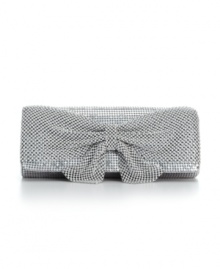 Classic with a hint of edge, this metallic mesh evening clutch by Jessica McClintock will have them talking. An oversized bow decorates front while a concealable strap offers an alternative carrying style. Classic with a hint of edge, this metallic mesh evening clutch by Jessica McClintock will have them talking. An oversized bow decorates front while a concealable strap offers an alternative carrying style.