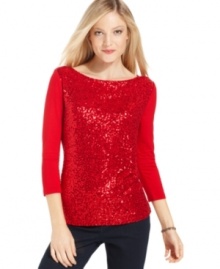 Shine on in Jones New York Signature's sequin top. Pair it with white jeans for a thoroughly modern take on dressing up.