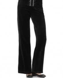 Add a little luxury to casual days with these velour lounge pants from On Que. Complete the look with the matching studded hoodie! Add a little luxury to casual days with these velour lounge pants from On Que. Complete the look with the matching studded hoodie!