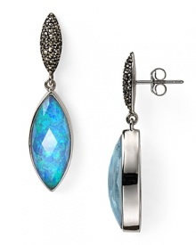 In sterling silver with striking blue lagoon stones, Judith Jack's double drop earrings epitomize statement sparkle. Slip in these gems to up the ante after-hours. In sterling silver with striking blue lagoon stones, Judith Jack's double drop earrings epitomize statement sparkle. Slip in these gems to up the ante after-hours.