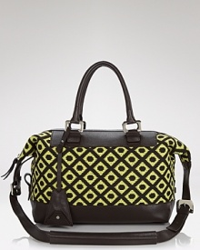 DIANE von FURSTENBERG punches up practical style with this printed leather and jacquard satchel. Ideally sized for all your fashion-girl essentials with bold style to boot, it's ready to work it. DIANE von FURSTENBERG punches up practical style with this printed leather and jacquard satchel. Ideally sized for all your fashion-girl essentials with bold style to boot, it's ready to work it.