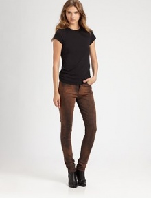 Striking and sleek, these jeans feature a two-tone design and timeless denim details. THE FITRise, about 10Inseam, about 34THE DETAILSButton closureZip flyFour-pocket style98% cotton/2% elastaneMachine washMade in USA of imported fabric Model shown is 5'10 (177cm) wearing US size 4. Striking and sleek, these jeans feature a two-tone design and timeless denim details. THE FITRise, about 10Inseam, about 34THE DETAILSButton closureZip flyFour-pocket style98% cotton/2% elastaneMachine washMade in USA of imported fabric Model shown is 5'10 (177cm) wearing US size 4.