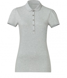 Burberry Brit updates the classic polo shirt with feminine puckered sleeves and a flattering slim fit - Spread collar, short puckered sleeves, front button half placket, logo at chest, slim fit, long body - Style with skinny jeans, denim shorts, modern chinos, or corduroys