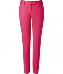 With a sleek tailored cut and radiant shade of fuchsia, Moschino C&Cs slim fit trousers are a chic way to dress up polished daytime looks - Side and buttoned back slit pockets, zip fly, tabbed button closure, belt loops - Slim tailored fit - Wear with a silk blouse, leather belt and heels