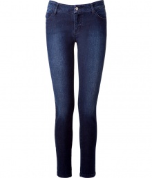 Stylish skinny jeans are must-have item in any smart womans closet - This pair features dark denim in an ideal wash - Touch of stretch creates a form fit for a flattering silhouette - Designed in a classic five-pocket style - Perfect jeans for most occasions, easily dress up or down - Try with a silk blouse, blazer and heels or with a favorite tee and flats or sneakers