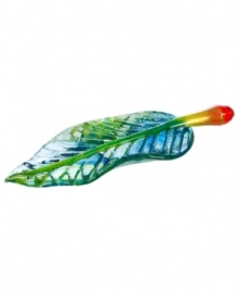 A beautiful statement piece for the dinner or coffee table, this vibrantly hued and textured leaf sculpture from Kosta Boda glistens in solid art glass.