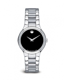 Stainless steel frames a black Museum® dial with signature dot at 12. Features a scratch-resistant sapphire crystal. Stainless steel frames a black Museum® dial with signature dot at 12. Features a scratch-resistant sapphire crystal.