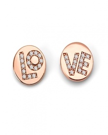 Two come together as one on this heartfelt pair of rose gold vermeil and sterling earrings from Crislu. Accented by delicate cubic zirconia stones, the discs spell L-O-V-E. Two come together as one on this heartfelt pair of rose gold vermeil and sterling earrings from Crislu. Accented by delicate cubic zirconia stones, the discs spell L-O-V-E.