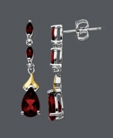 Add spark and sparkle all at once. These red-hot earrings feature pear and marquise-cut garnet (2-5/8 ct. t.w.) with a light dusting of round-cut diamond. Crafted in sterling silver with 14k gold accents. Approximate drop: 1 inch. Add spark and sparkle all at once. These red-hot earrings feature pear and marquise-cut garnet (2-5/8 ct. t.w.) with a light dusting of round-cut diamond. Crafted in sterling silver with 14k gold accents. Approximate drop: 1 inch.