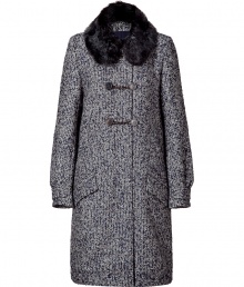 Sophisticated navy tweed coat with fur collar - This gorgeous coat will keep you warm and looking cool - On-trend 1940s style with modern details and fur collar - Wear with a sheath dress, patterned tights, and platform heels for a chic day look - Try with skinny jeans, a silk blouse, and wedge booties Sophisticated navy tweed coat with fur collar - This gorgeous coat will keep you warm and looking cool - On-trend 1940s style with modern details and fur collar - Wear with a sheath dress, patterned tights, and platform heels for a chic day look - Try with skinny jeans, a silk blouse, and wedge booties