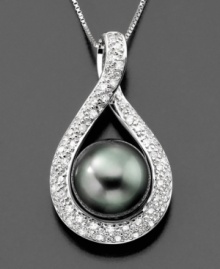 Inspirational style. This gorgeous pendant features a cultured Tahitian pearl (9-10 mm) and round-cut diamonds (1/2 ct. t.w.) set in 14k white gold. Approximate length: 18 inches. Approximate drop: 1 inch. Inspirational style. This gorgeous pendant features a cultured Tahitian pearl (9-10 mm) and round-cut diamonds (1/2 ct. t.w.) set in 14k white gold. Approximate length: 18 inches. Approximate drop: 1 inch.