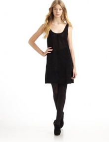 THE LOOKPerforated suede front panelsDouble-face heathered jersey backSleeveless tank stylingTHE FITAbout 33 from shoulder to hemTHE MATERIALFront: suedeBack: cottonCARE & ORIGINDry clean by a leather specialistImportedOUR FIT MODEL RECOMMENDS ordering one size up as this style runs small. THE LOOKPerforated suede front panelsDouble-face heathered jersey backSleeveless tank stylingTHE FITAbout 33 from shoulder to hemTHE MATERIALFront: suedeBack: cottonCARE & ORIGINDry clean by a leather specialistImportedOUR FIT MODEL RECOMMENDS ordering one size up as this style runs small.