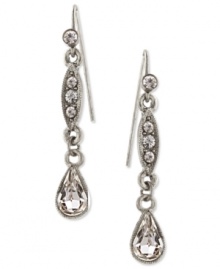 Long on style, these glistening linear earrings from 2028 bring needed dazzle with teardrop glass stones. Crafted in silver tone mixed metal. Approximate length: 2 inches. Long on style, these glistening linear earrings from 2028 bring needed dazzle with teardrop glass stones. Crafted in silver tone mixed metal. Approximate length: 2 inches.