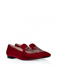 An elegant take on this trend-favorite style, Emilio Puccis rich red slippers lend an ultra luxe edge to daytime looks - Round toe, metallic embroidery, tonal leather piping - Slips on - Wear with tailored trousers and just as bright tops