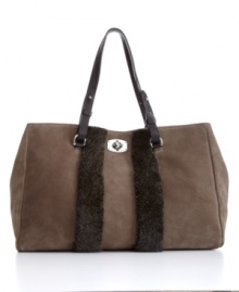 Warm up your style with Furla's Appaloosa purse featuring plush wool stripes on a smooth suede shopper silhouette. Easily transitions from fall to winter. Warm up your style with Furla's Appaloosa purse featuring plush wool stripes on a smooth suede shopper silhouette. Easily transitions from fall to winter.