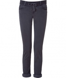 Stylish pants made ​.​.of fine, dark gray stretch cotton from LA fashion label James Perse - Sexy-yet-casual design features drawstring waist, belt loops, skinny cut, causal rolled legs and one back-flap pocket - Pair with a hip tee, cashmere pullover and flats, or with a silk tank and ankle boots