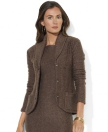 Lauren Ralph Lauren's chic shawl-collar cardigan is designed in a cozy cashmere-and-wool herringbone for stylish heritage appeal.