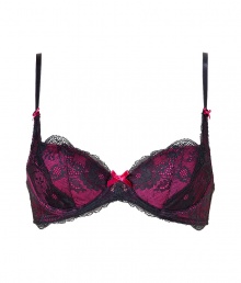 Add instant sex appeal with this naught-but-nice bra from Elle MacPherson Intimates - Pink with charcoal lace overlay, adjustable narrow straps with bow detail, front bow, hook and eye closure, padded cups - Perfect underneath your favorite dress Add instant sex appeal with this naught-but-nice bra from Elle MacPherson Intimates - Pink with charcoal lace overlay, adjustable narrow straps with bow detail, front bow, hook and eye closure, padded cups - Perfect underneath your favorite dress
