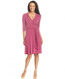 This faux-wrap petite dress from AGB features a soft stretch and a feminine silhouette. Pair with heels for a chic and easy office outfit.