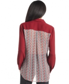 Alfani's blouse is given a stylish boost by a printed panel at the back and a chic high-low hem. (Clearance)