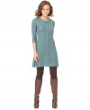 Spense's pretty petite sweater dress features pointelle and cable-knit details on a feminine A-line silhouette. Great for pairing with tights and tall boots this season. (Clearance)