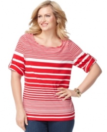 Be a style star in stripes this season with Charter Club's roll tab sleeve plus size top-- it's an Everyday Value!