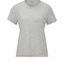 Stylish t-shirt in pure, light grey Pima cotton - Supremely soft and lightweight, ideal for layering - Classic crew neck and short sleeves - Straight, relaxed silhouette - The standout detail: shirt hem hangs longer in the back - A chic twist on a wardrobe staple, great for everyday - Pair with skinny jeans, slim 7/8 trousers or a pencil skirt