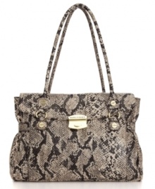 Feel like a star with this sleek snakeskin print satchel by Marc Fisher. Featuring a stylish flapover top and polished goldtone hardware, this bag creates the perfect blend of elegance and edge. Feel like a star with this sleek snakeskin print satchel by Marc Fisher. Featuring a stylish flapover top and polished goldtone hardware, this bag creates the perfect blend of elegance and edge.
