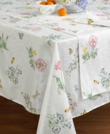 Add an air of springtime to your table with a motif of delicate flowers atop a latticework of greenery. In a soft, durable cotton blend, the Butterfly Meadow napkins are a picture of elegance. 19 Add an air of springtime to your table with a motif of delicate flowers atop a latticework of greenery. In a soft, durable cotton blend, the Butterfly Meadow napkins are a picture of elegance. 19