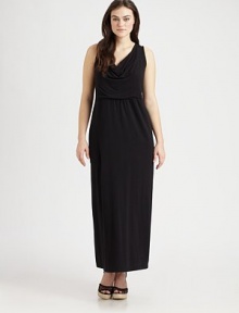 Soft, supple and so flattering with draped neckline and Empire waist.SleevelessShirred Empire waistAbout 35 from natural waist47% pima cotton/47% modal/6% spandexHand washMade in USA