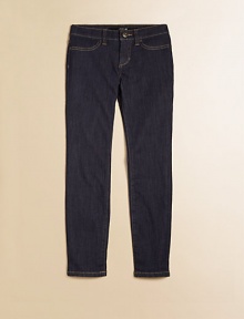 Ultra-sleek and ultra-stretchy in a slim-fitting silhouette with authentic jean-style detailing in a trendy dark wash.Front button closureWaistband with belt loopsZip flyFront slash pocketsBack patch pockets58% cotton/39% polyester/3% spandexMachine washImported Ultra-sleek and ultra-stretchy in a slim-fitting silhouette with authentic jean-style detailing in a trendy dark wash.Front button closureWaistband with belt loopsZip flyFront slash pocketsBack patch pockets58% cotton/39% polyester/3% spandexMachine washImported