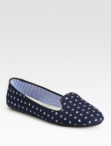 Comfortable cotton staple in a darling anchor print, concluded with a rubber sole for added traction. Cotton upperCotton and leather liningRubber solePadded insoleImported