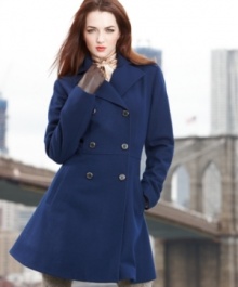 Flared and full-on fabulous, Anne Klein's chic petite empire-waist coat makes bundling up a pleasure! Flared and full-on fabulous, Anne Klein's chic petite empire-waist coat makes bundling up a pleasure!