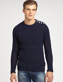 A sumptuously soft cotton blend elevates the comfort and style level of this casual, pullover sweater accented with button detail at the collar.CrewneckRibbed knit cuffs and hem70% cotton/18% acrylic/12% nylonHand washMade in Italy A sumptuously soft cotton blend elevates the comfort and style level of this casual, pullover sweater accented with button detail at the collar.CrewneckRibbed knit cuffs and hem70% cotton/18% acrylic/12% nylonHand washMade in Italy