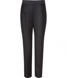 Elegant pants cut from charcoal gray wool-cashmere blend - Features Jil Sander simplicity with slim, straight legs and collar - Pleats and a hint of Spandex flatter the figure - Side zip closure and side pockets - Pair with a blouse and matching blazer or with a thin cashmere sweater