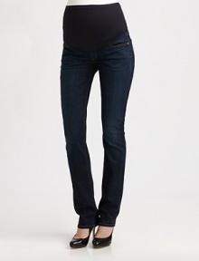 Crisp Italian cotton denim in a dark Paris wash, topped with an ultra-comfy stretch panel waist. THE FITFront rise, 13½ including panel Inseam, about 34½THE DETAILSElastic waist Five-pocket style Tonal signature stitching on back pocket 98% cotton/2% elastane; machine wash Made in USA of imported fabric