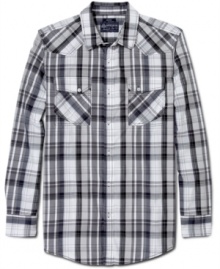 Style that lasts. Stay hip no matter what the season with this plaid shirt from American Rag. Style that lasts. Stay hip no matter what the season with this plaid shirt from American Rag.