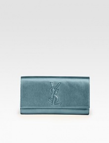 Gorgeous paille metallic leather in a sleek foldover bag finished with YSL embroidery.Flap snap closureOne inside open pocketSatin lining11W X 6H X 1½DMade in Italy Gorgeous paille metallic leather in a sleek foldover bag finished with YSL embroidery.Flap snap closureOne inside open pocketSatin lining11W X 6H X 1½DMade in Italy
