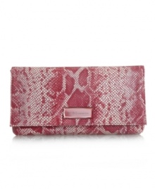 Get ready to turn heads with this sassy snakeskin print clutch from BCBGeneration. Choose from a variety of gorgeous hues with a gem-inspired signature plaque and chic foldover design. Get ready to turn heads with this sassy snakeskin print clutch from BCBGeneration. Choose from a variety of gorgeous hues with a gem-inspired signature plaque and chic foldover design.