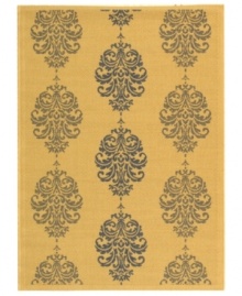 Borrowing from the beautiful tradition of courtyard styling in warm-weather locales, Safavieh's Courtyard collection has a distinctly Mediterranean feel. A special sisal weave allows for a superior clarity of detail, while enhanced polypropylene makes these rugs thankfully low-maintenance and durable. The periwinkle-colored medallions woven into this soft beige rug offer a subtle elegance for indoor or outdoor spaces. (Clearance) Borrowing from the beautiful tradition of courtyard styling in warm-weather locales, Safavieh's Courtyard collection has a distinctly Mediterranean feel. A special sisal weave allows for a superior clarity of detail, while enhanced polypropylene makes these rugs thankfully low-maintenance and durable. The periwinkle-colored medallions woven into this soft beige rug offer a subtle elegance for indoor or outdoor spaces. (Clearance)