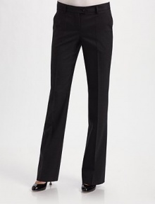 A sharply tailored style in a lightweight wool blend, with a beautiful drape and clean straight leg.Front tab button and zip closure with interior button tab Belt loops Flat front Side slash pockets Back seams Back button welt pocket Inseam, about 35 97% virgin wool/3% other fibers Dry clean Made in Italy A sharply tailored style in a lightweight wool blend, with a beautiful drape and clean straight leg.Front tab button and zip closure with interior button tab Belt loops Flat front Side slash pockets Back seams Back button welt pocket Inseam, about 35 97% virgin wool/3% other fibers Dry clean Made in Italy