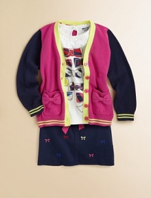 She'll go back to cool in this beautiful, colorful knit with bow-adorned patch pockets and front button closure.V-neckLong sleevesButton-frontPatch pocketsCottonMachine washImported Please note: number of buttons may vary depending on size ordered. She'll go back to cool in this beautiful, colorful knit with bow-adorned patch pockets and front button closure.V-neckLong sleevesButton-frontPatch pocketsCottonMachine washImported Please note: number of buttons may vary depending on size ordered.