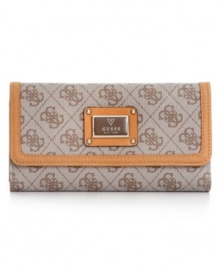 With signature quatrefois G monogram print punctuated with polished silver-tone hardware, this GUESS design is slender enough to slip into a bag and eye-catching enough to carry as a clutch. Plenty of card slots, pockets, and zipped compartment offer exceptional organization within. With signature quatrefois G monogram print punctuated with polished silver-tone hardware, this GUESS design is slender enough to slip into a bag and eye-catching enough to carry as a clutch. Plenty of card slots, pockets, and zipped compartment offer exceptional organization within.