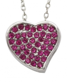 Crazy in love. Cherish every romantic moment with City by City's heart-shaped pendant. Pave-set pink crystals make this style a total stand out. Set in silver-plated mixed metal. Approximate length: 15 inches + 3-inch extender. Approximate drop: 5/8 inch.